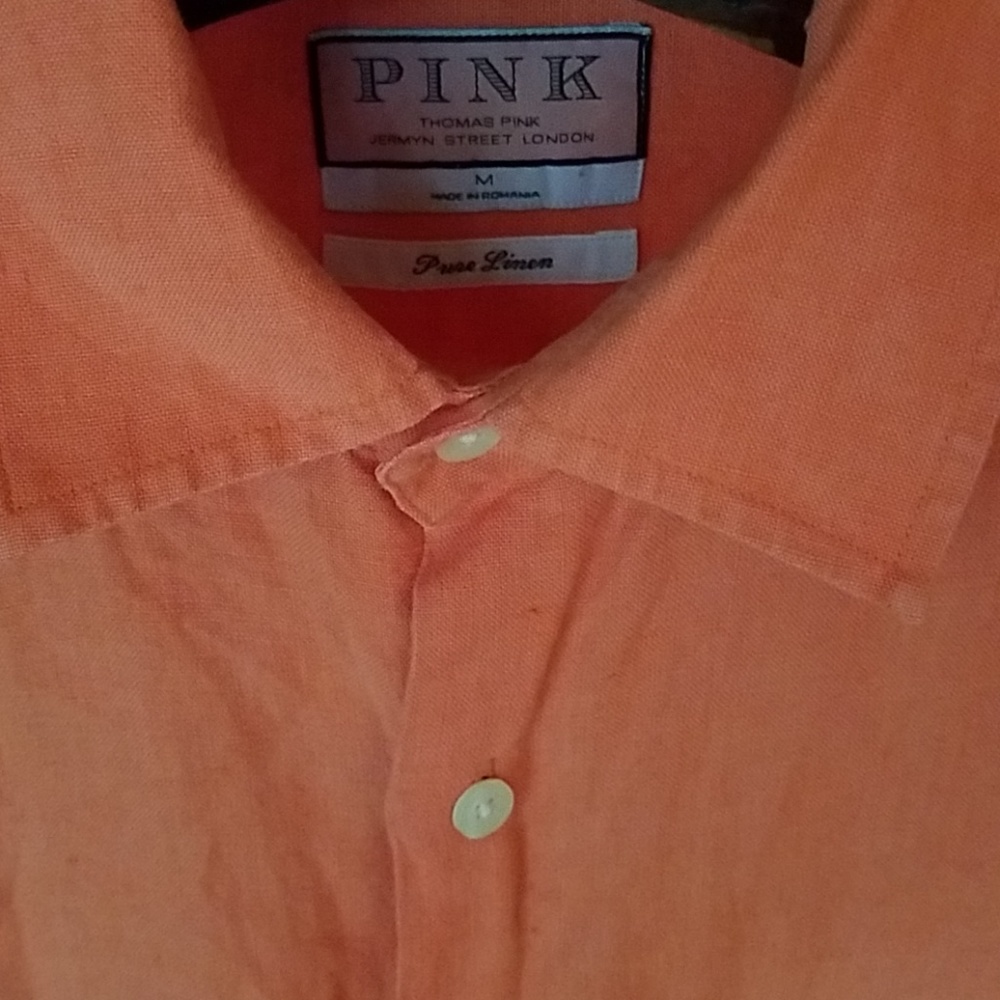 Thomas Pink Medium Pure Linen Shirt Orange
